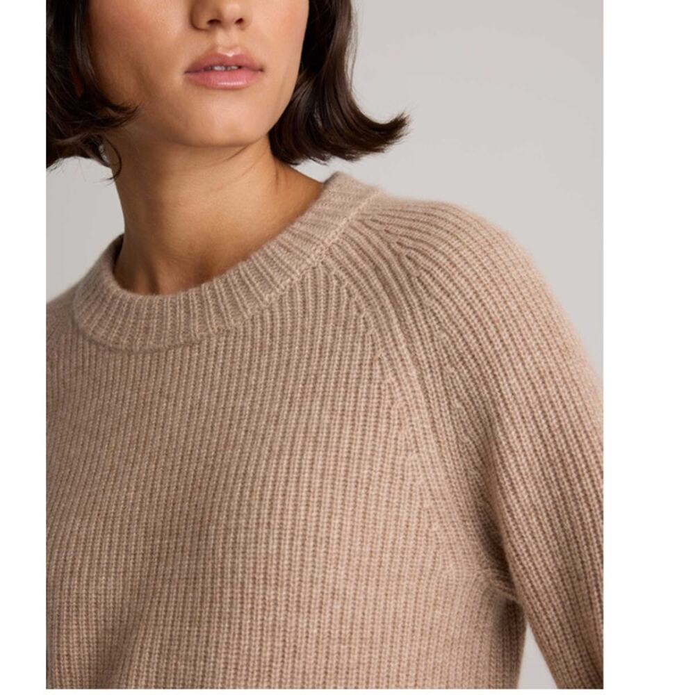 Quince Tan Fisherman Knit Cashmere Crewneck‎ Sweater XS